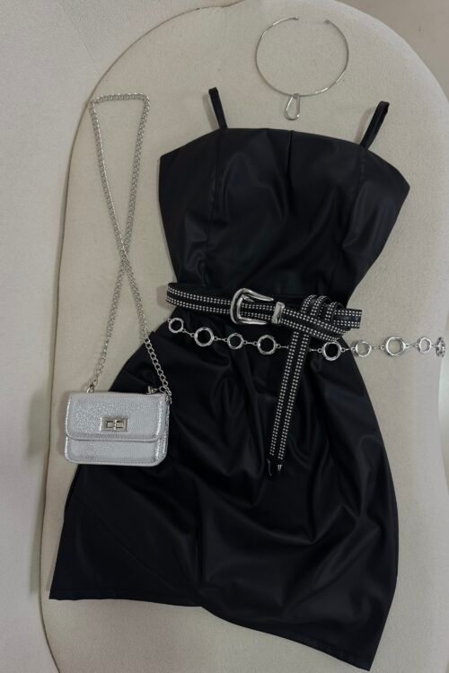 Vestido Courino com Alcinha Preto