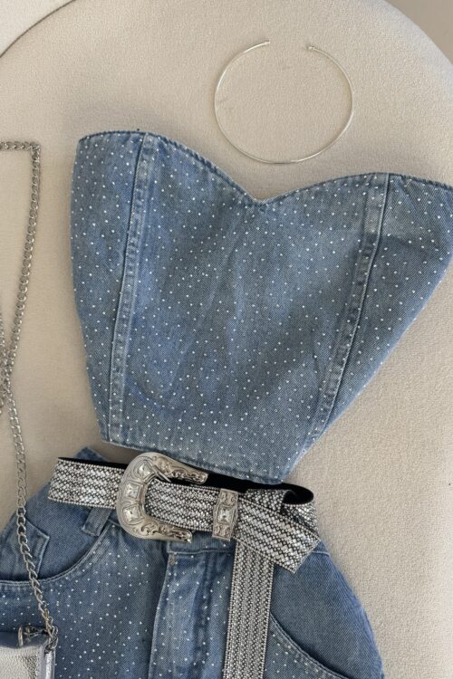 Corset Jeans Strass Luxo Sabrina