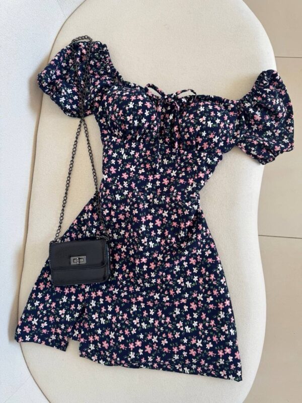 Vestido/macaquinho Camponesa Floral Azul Claro - Imagem 9