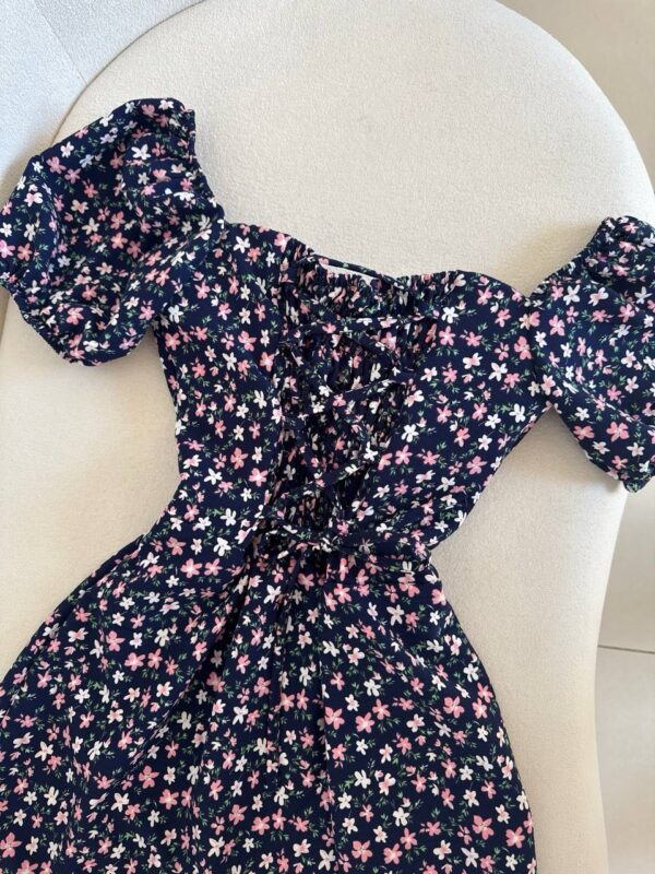 Vestido/macaquinho Camponesa Floral Azul Claro - Imagem 4