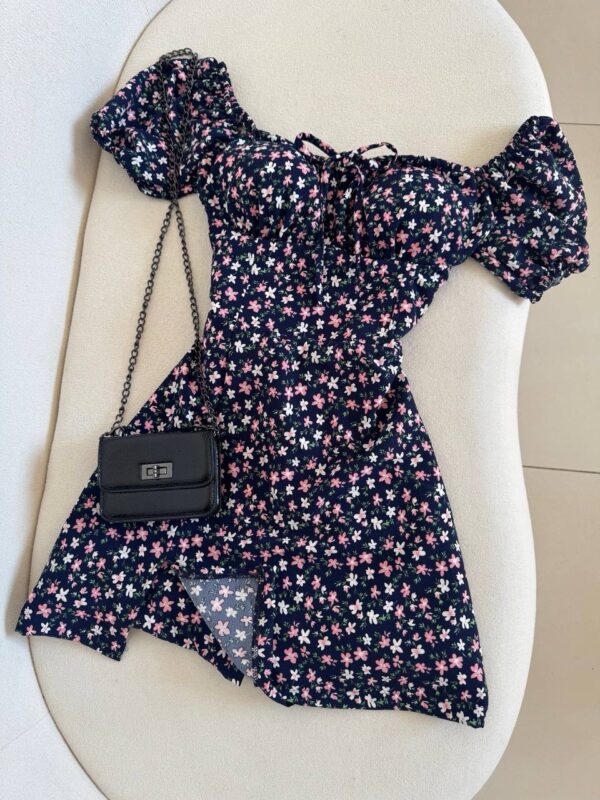 Vestido/macaquinho Camponesa Floral Azul Claro - Imagem 3