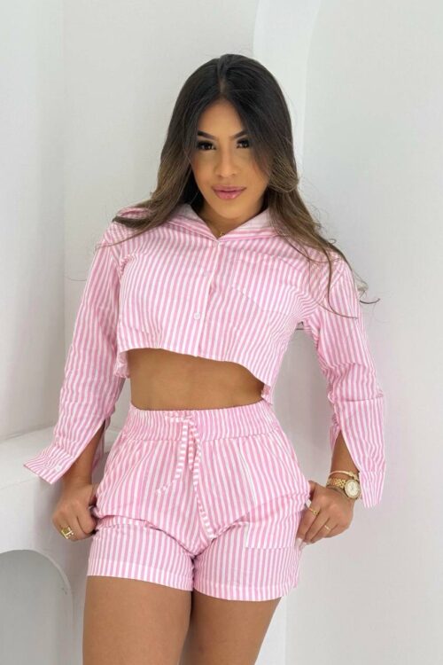 Conjunto Listras Zarah Rosa
