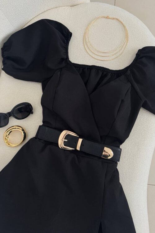 Cinto Elástico Preto Com Fivela Dourada
