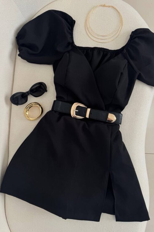 Cinto Elástico Preto Com Fivela Dourada