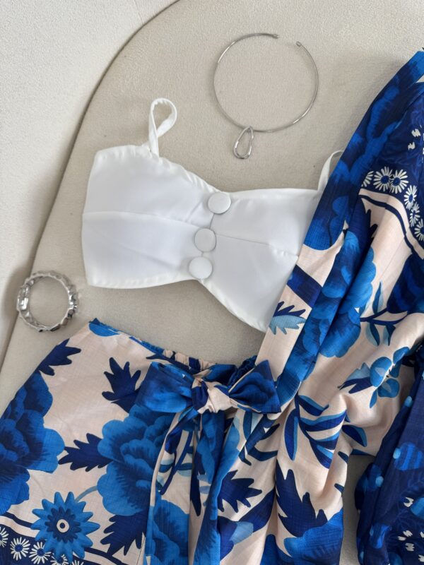 Conjunto De Kimono + Shorts/saia Estampado Azul com Off - Imagem 4