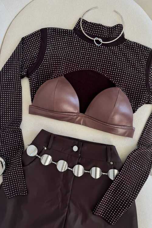 Saia Shorts Courino Marrom Fabi
