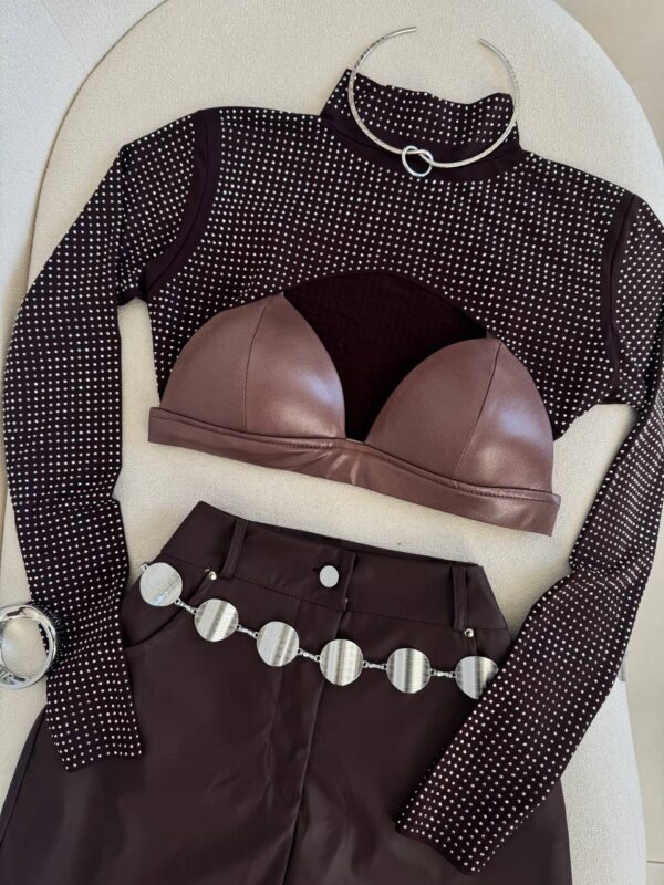 Saia Shorts Courino Marrom Fabi - Imagem 2