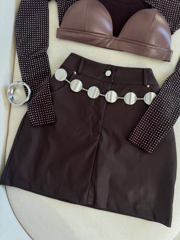 Saia Shorts Courino Marrom Fabi - Imagem 3