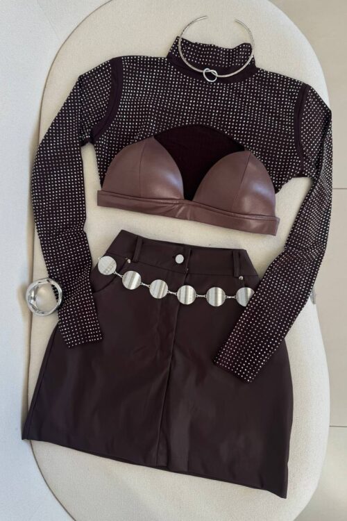 Saia Shorts Courino Marrom Fabi