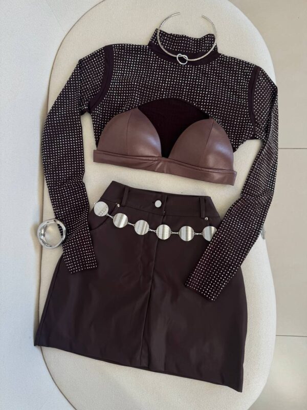 Saia Shorts Courino Marrom Fabi