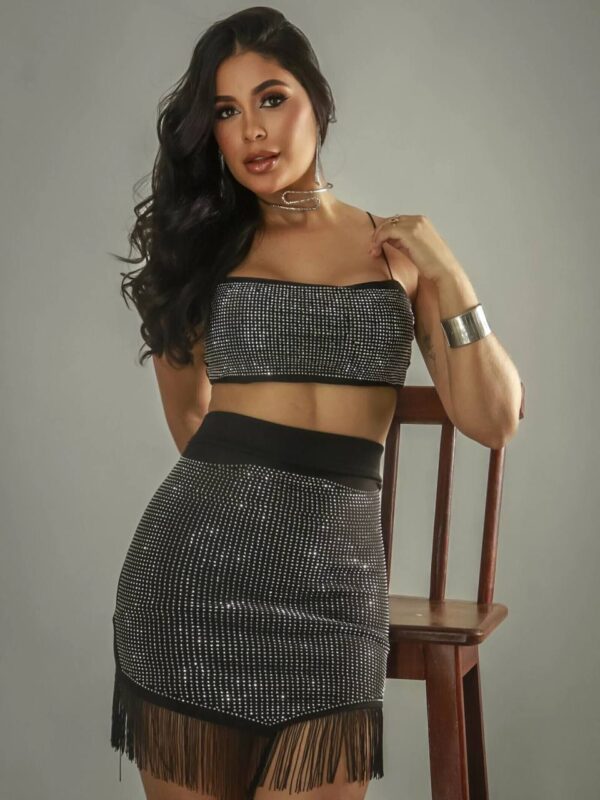 Conjunto Preto Jessica com Franja e Strass