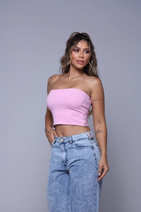 Cropped Tube Poliamida 2 Em 1 Rosa com Marrom - Imagem 7