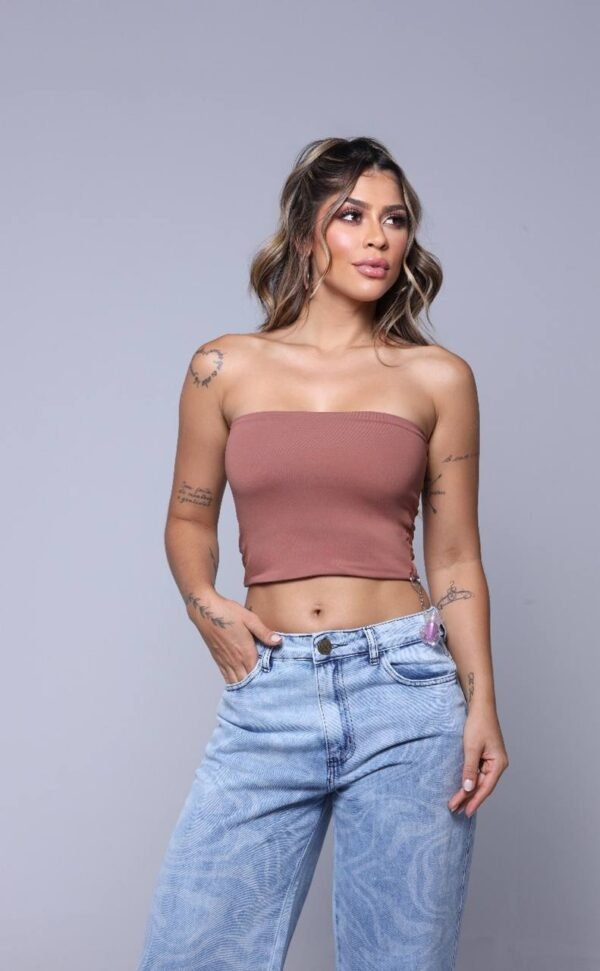 Cropped Tube Poliamida 2 Em 1 Rosa com Marrom - Imagem 8