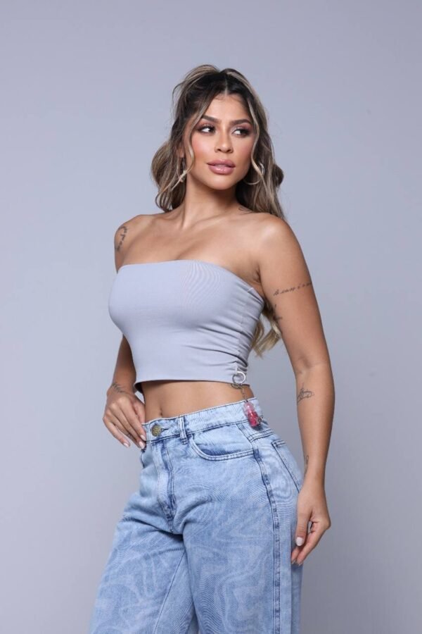 Cropped Tube Poliamida 2 Em 1 Marrom com Cinza - Imagem 5