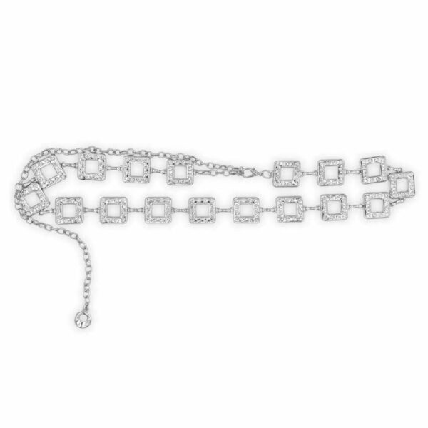 Cinto Corrente Luxo Strass Prata