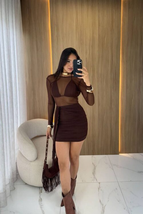 Vestido + Top Kemilly De Tule Marrom