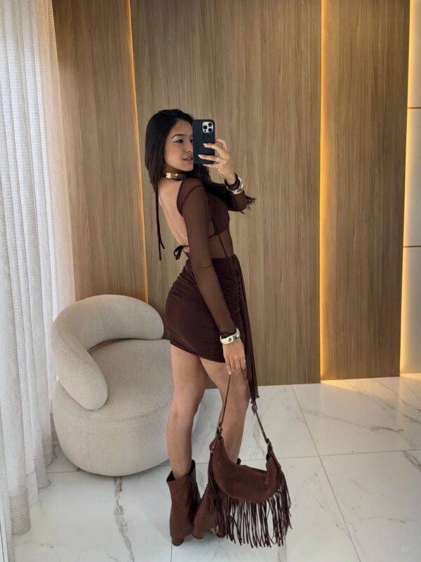 Vestido + Top Kemilly De Tule Marrom - Imagem 3