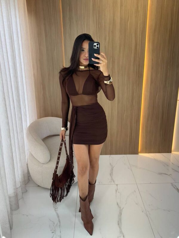Vestido + Top Kemilly De Tule Marrom - Imagem 4
