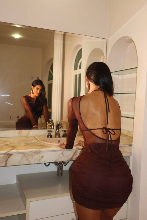 Vestido + Top Kemilly De Tule Marrom - Imagem 6
