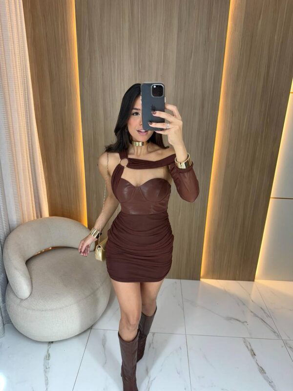 Vestido Argola Tule Com Courino Marrom - Imagem 3