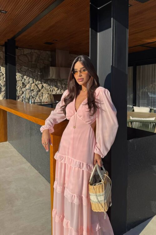 Vestido Longo Maria Jose Chiffon Rosa