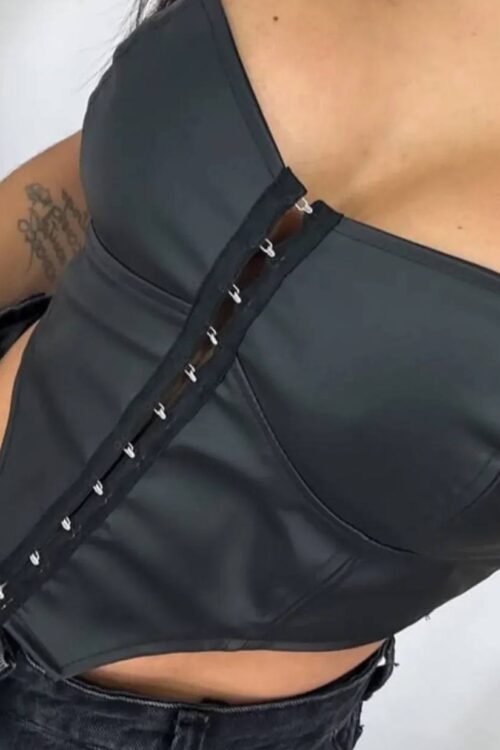 Cropped Corset Courino Espartilho Preto
