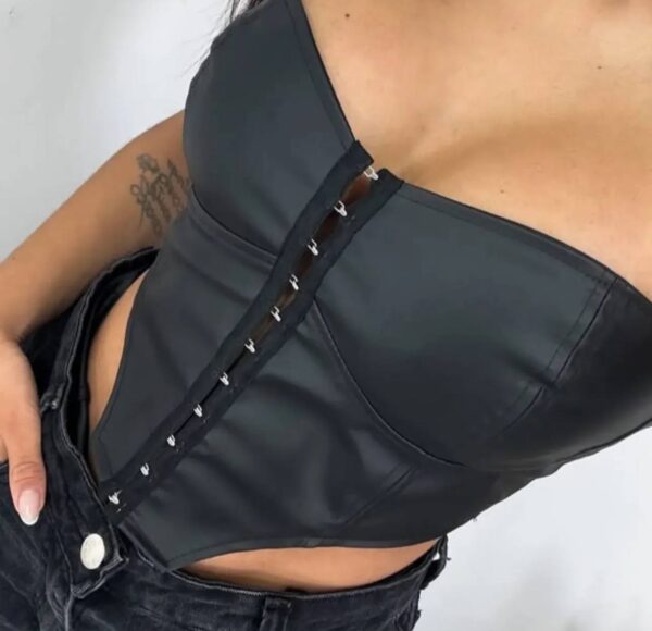 Cropped Corset Courino Espartilho Preto