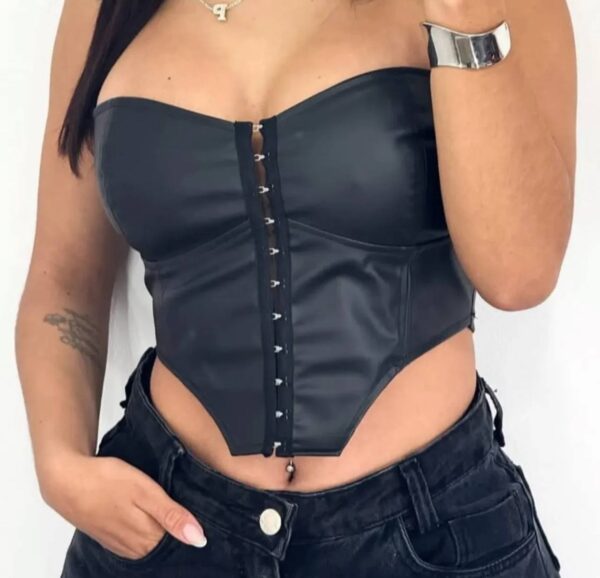 Cropped Corset Courino Espartilho Preto - Imagem 2