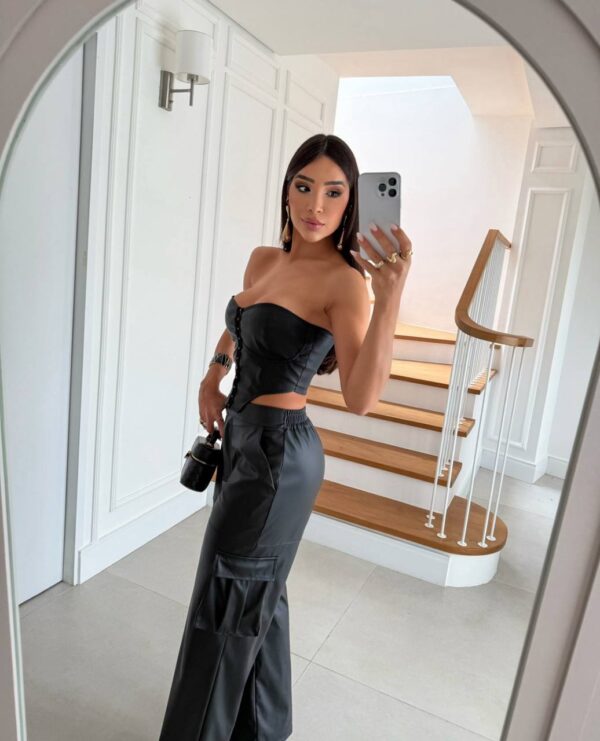 Cropped Corset Courino Espartilho Preto - Imagem 3