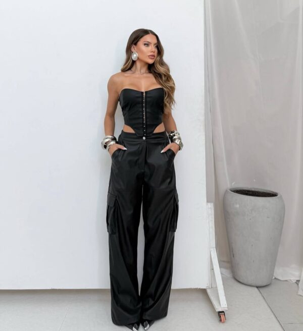 Cropped Corset Courino Espartilho Preto - Imagem 5