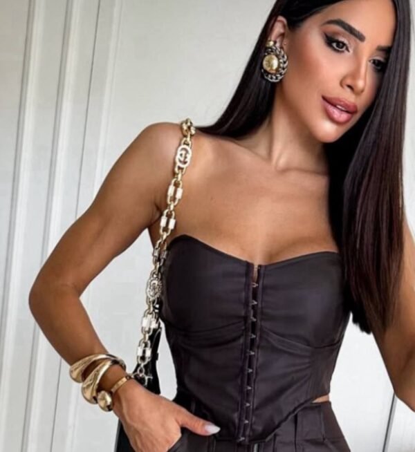 Cropped Corset Courino Espartilho Marrom