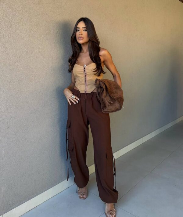 Cropped Corset Courino Espartilho Bege - Imagem 2