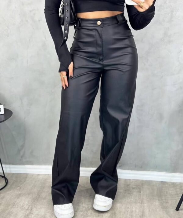 Calça Wide Leg Courino Preta - Imagem 4