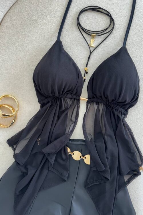 Cropped Bata em Tule Preto