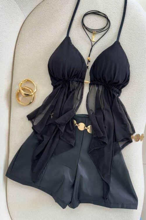 Cropped Bata em Tule Preto