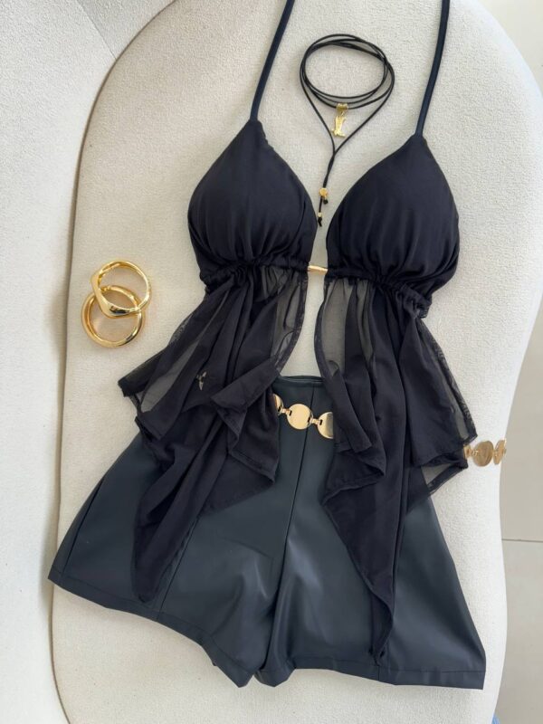 Cropped Bata em Tule Preto