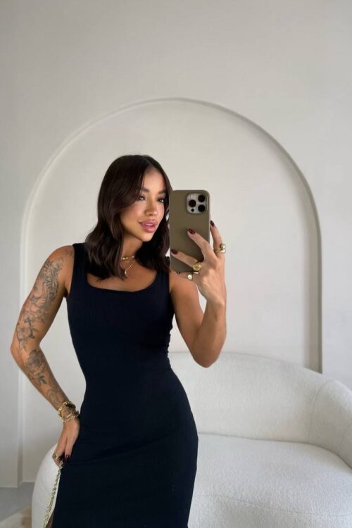 Vestido Longo Canelado Premium Costas Cruzadas Preto