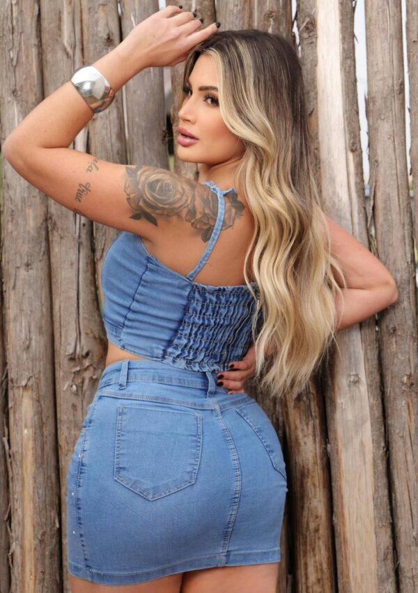 Conjunto Jeans Com Lycra E Strass - Imagem 6