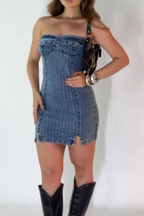 Vestido Jeans Com Strass Lavic