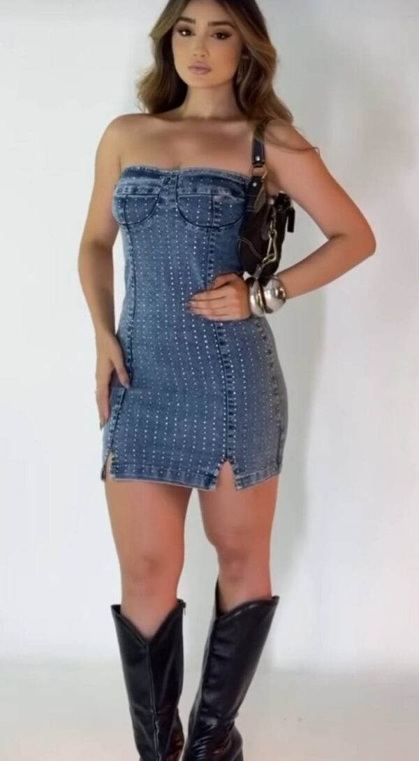 Vestido Jeans Com Strass Lavic - Imagem 5