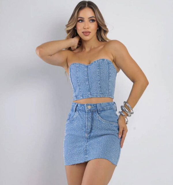 Corset Jeans Strass Luxo Sabrina - Imagem 2