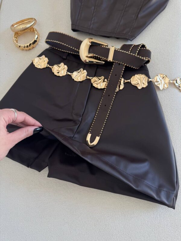 Shorts Saia Courino Sabrina Marrom - Imagem 3