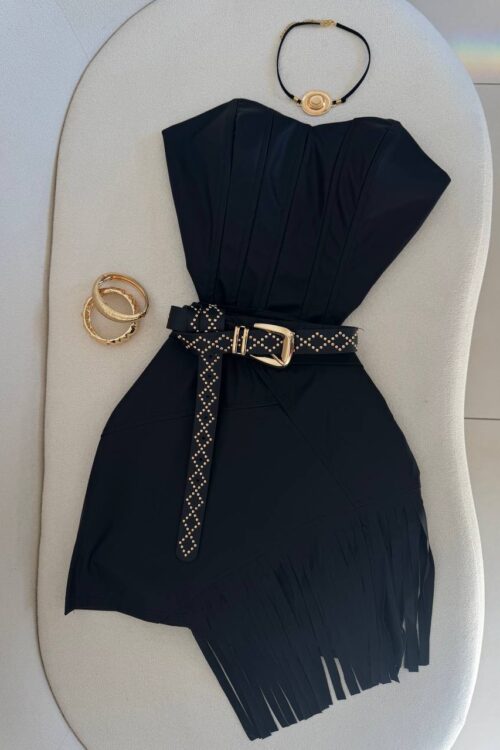 Cinto Preto Com Fivela Dourada Marli