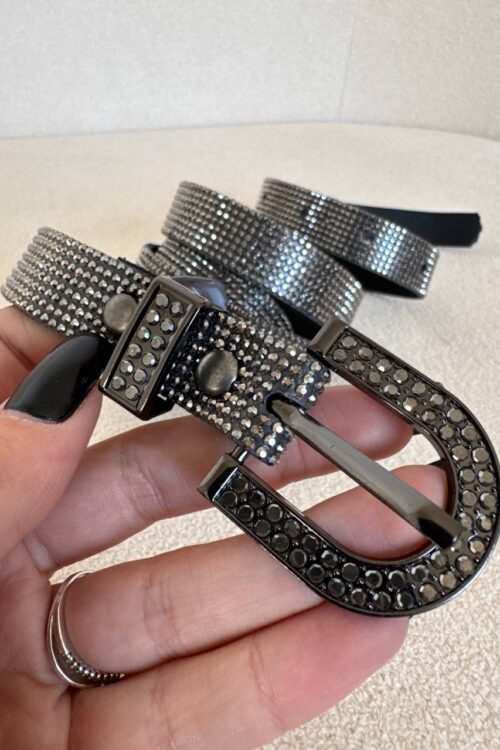 Cinto Grafite Com Strass Shine