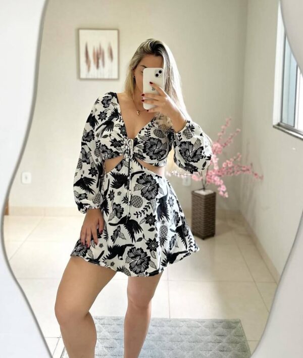 Vestido/macaquinho Estampado Isadora Preto