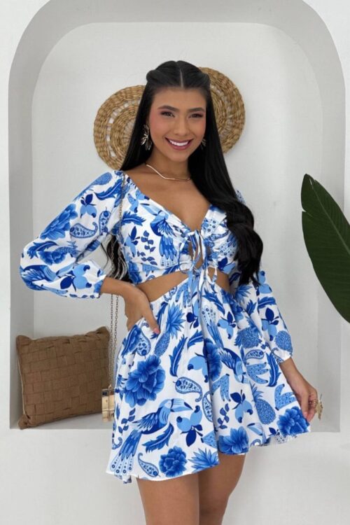 Vestido/macaquinho Estampado Isadora Azul