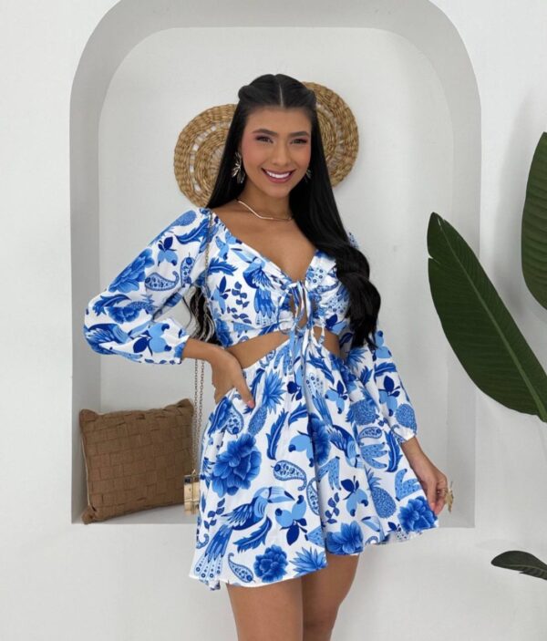 Vestido/macaquinho Estampado Isadora Azul