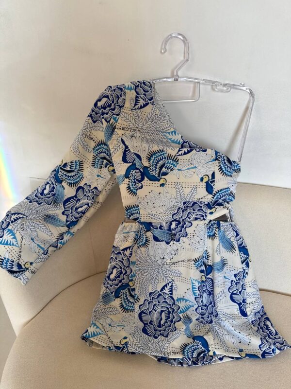 Vestido/macaquinho Manga Única Floral Azul - Imagem 2
