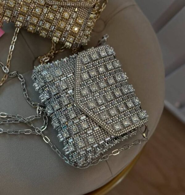 Mini Bolsa Luxo Strass Prata - Imagem 4