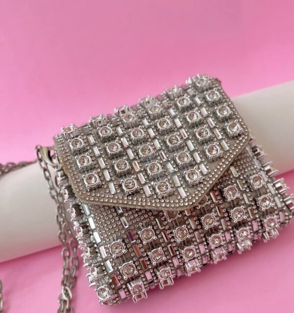 Mini Bolsa Luxo Strass Prata - Imagem 3